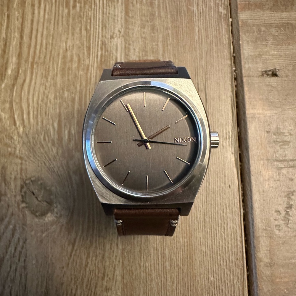 Nixon Time Teller Gray/ Rose Gold/ Brown Watch - NWT